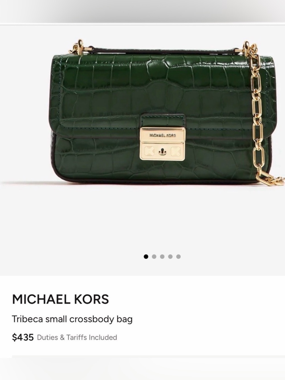 New Michael Kors Green Croc-Embossed Small Crossbody with Gold Chain